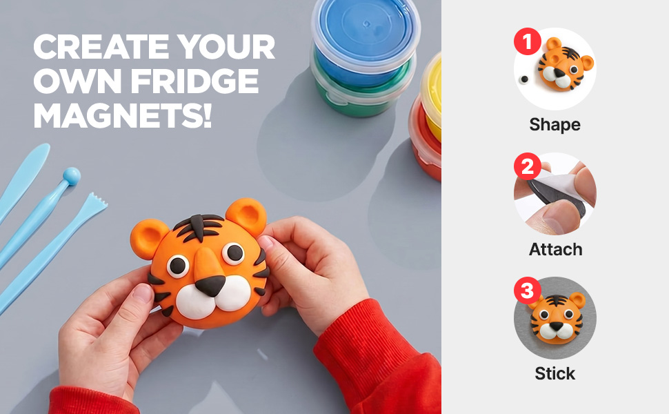 A child shaping a tiger magnet with MONREMO air-dry clay